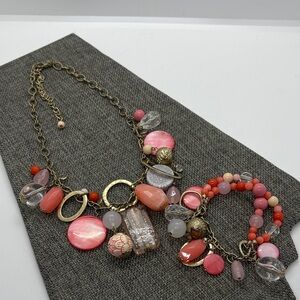 Premier Designs Pink Charm Necklace & Bracelet set
